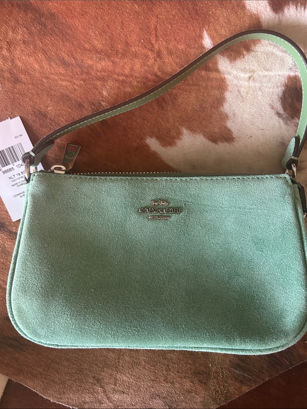 Coach Mint Green Suede Shoulder Bag